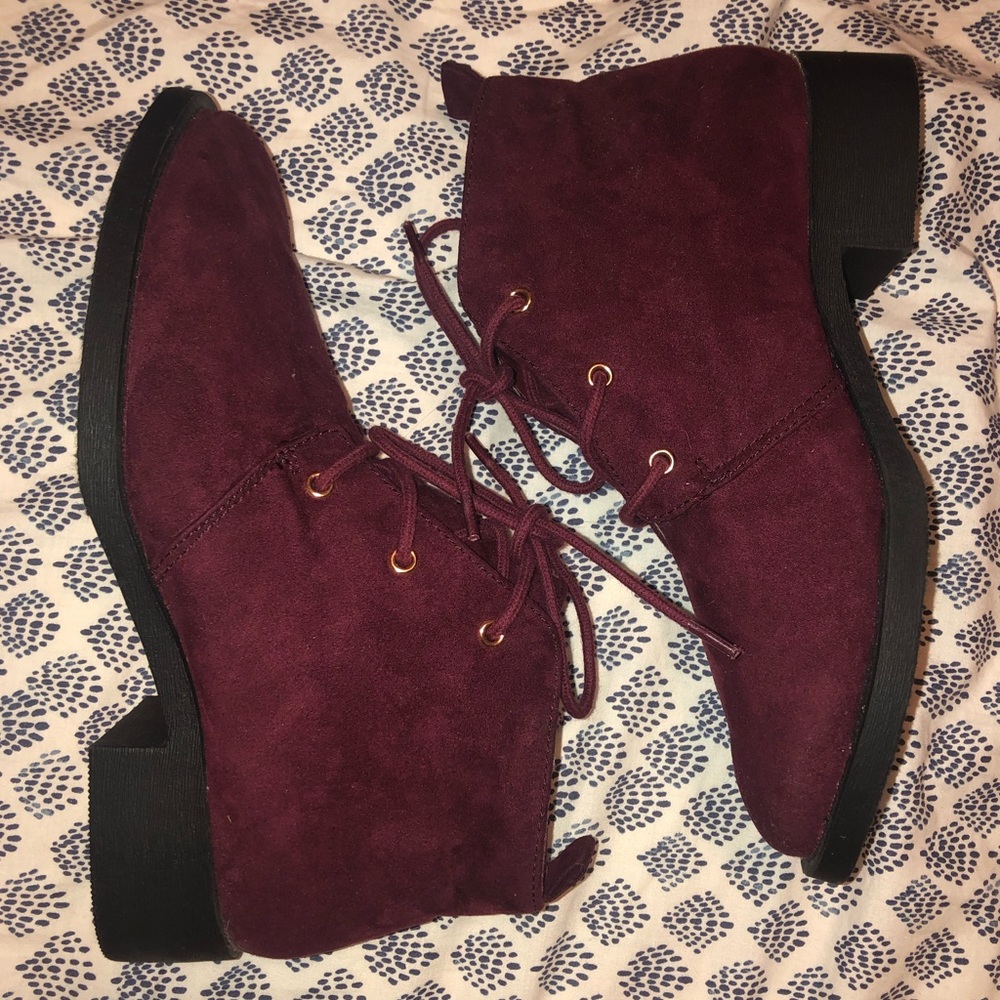 Forever 21 Burgundy Suade Lace Up Booties